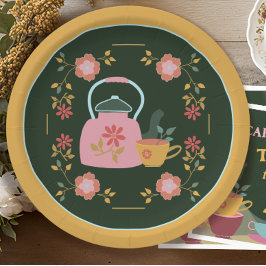 Vintag Tee Party Dunkelgrün gelb Pappteller