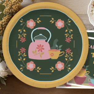 Vintag Tee Party Dunkelgrün gelb Pappteller