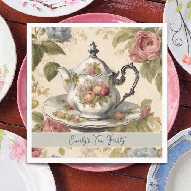 Vintag Teekanne Flora Brautparty Tee Party Serviette (Vintage Teapot Floral Bridal Shower Tea Party Napkins)