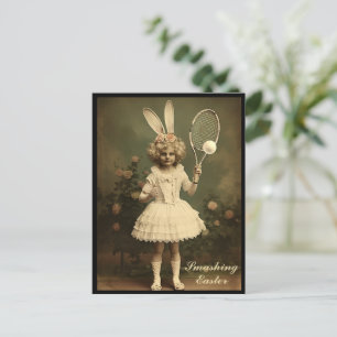 Vintag Tennis spielt Girl Happy Oaster Feiertagspostkarte
