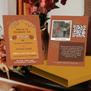 Vintag Terracotta Rust QR Code Foto Boho Wedding Einladung