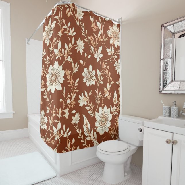 Vintag Terracotta Seamless Boho Blumenmuster Duschvorhang (Beispiel)