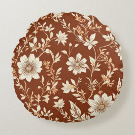 Vintag Terracotta Seamless Boho Blumenmuster Rundes Kissen