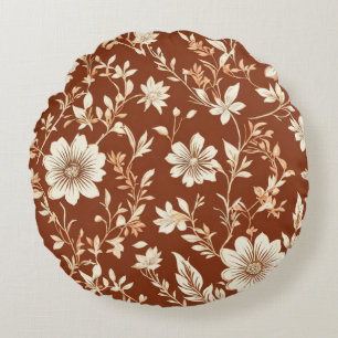 Vintag Terracotta Seamless Boho Blumenmuster Rundes Kissen