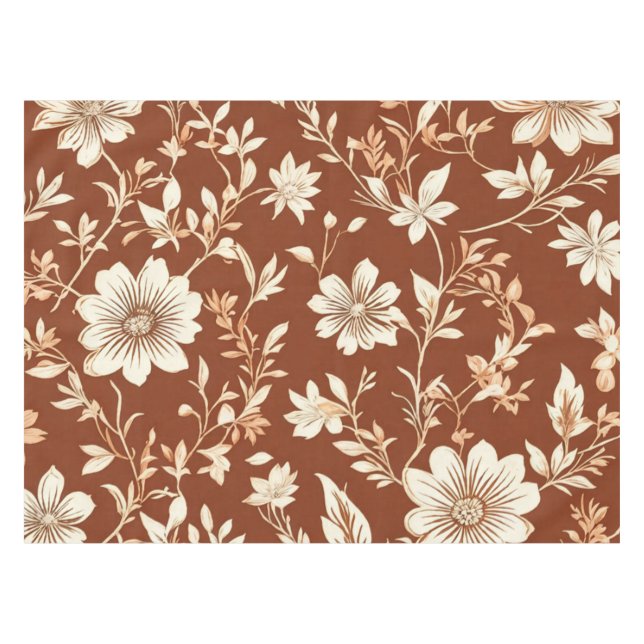 Vintag Terracotta Seamless Boho Blumenmuster Tischdecke (Vorderseite (Horizontal))