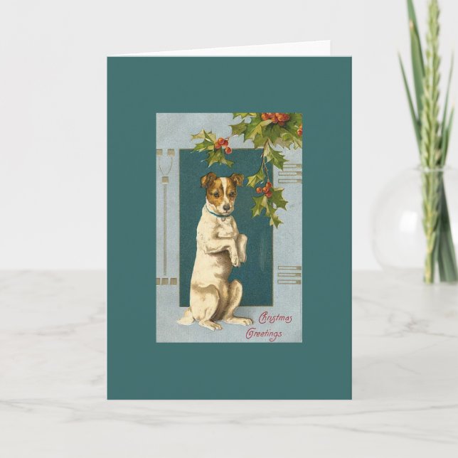 Vintag Terrier und Holly Feiertagskarte (Vorderseite)