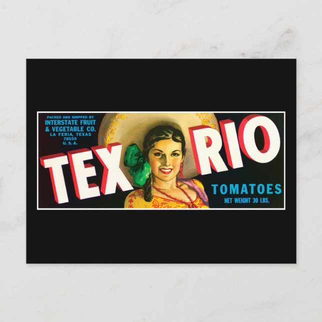 Vintag-Tex-Rio-Tomaten-Label Postkarte (Vorderseite)