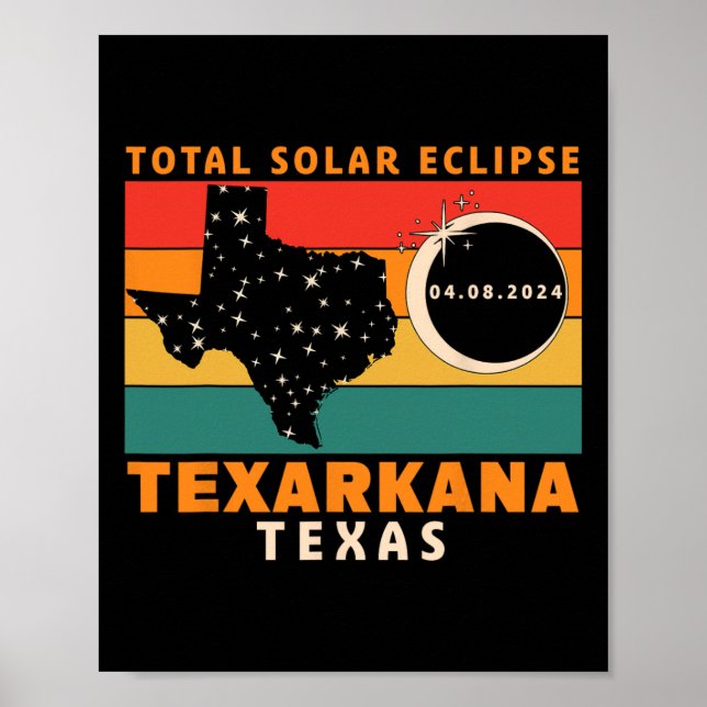 Vintag Texarkana Texas Total Solar Eclipse 2024 Poster (Vorne)