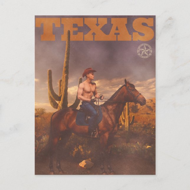 Vintag Texas Cowboy Poster Postkarte (Vorderseite)