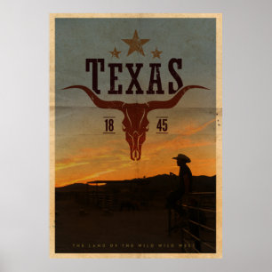 Vintag Texas Cowboy Travel Poster