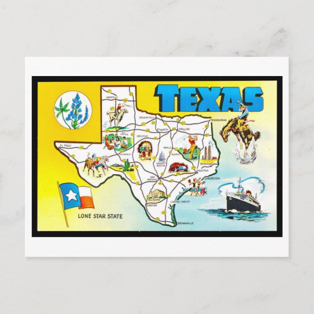 Vintag Texas Map Postcard Postkarte (Vorderseite)