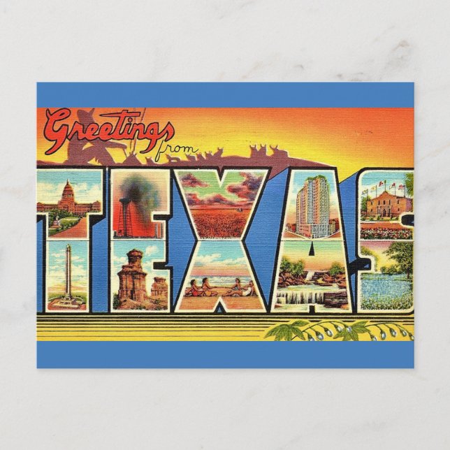 Vintag Texas Staat Gruß Postkarte (Vorderseite)