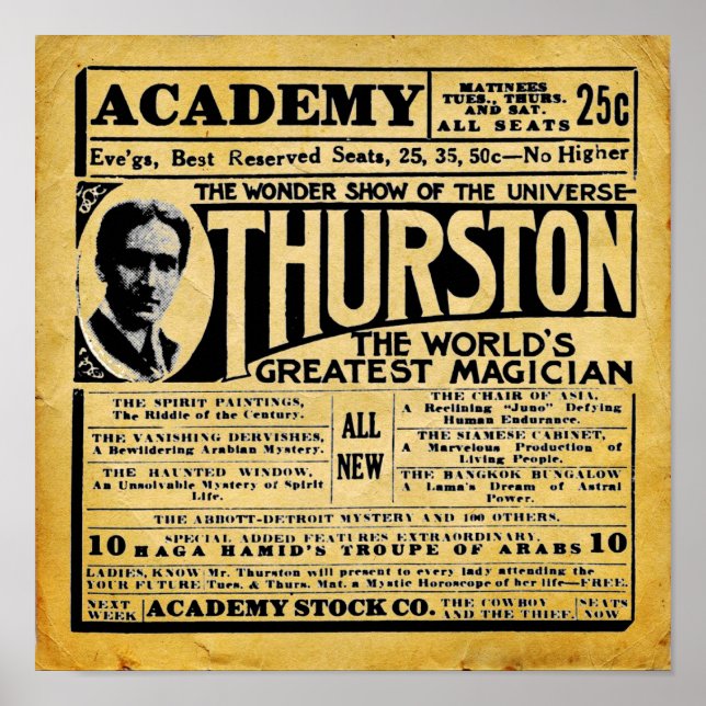 Vintag Thurston The Magician Theater Ad Poster (Vorne)
