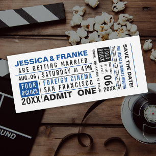 Vintag Ticket Blue Save the Date Einladung