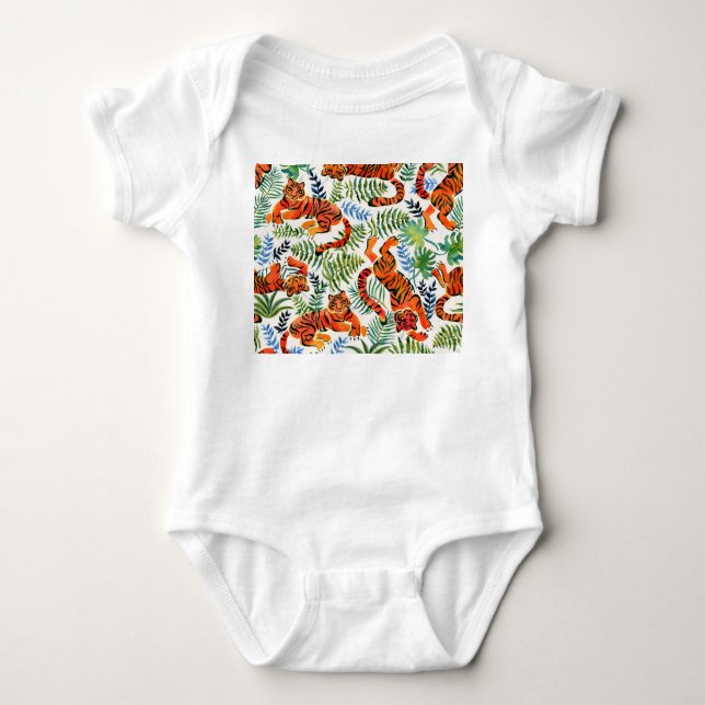 Vintag Tiger Dschungel Wasserfarbe Baby Strampler (Vorderseite)