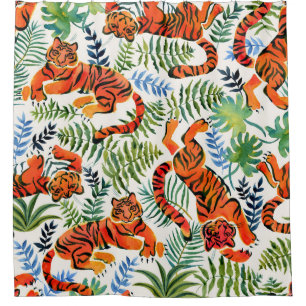 Vintag Tiger Dschungel Wasserfarbe Duschvorhang
