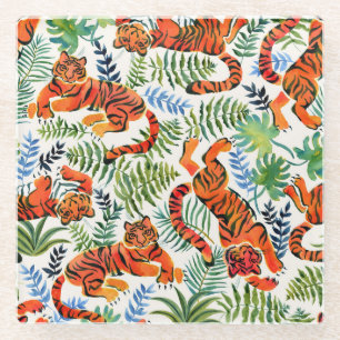 Vintag Tiger Dschungel Wasserfarbe Glasuntersetzer