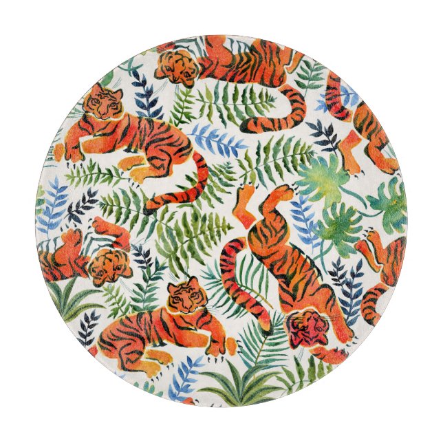 Vintag Tiger Dschungel Wasserfarbe Schneidebrett (Vorderseite)