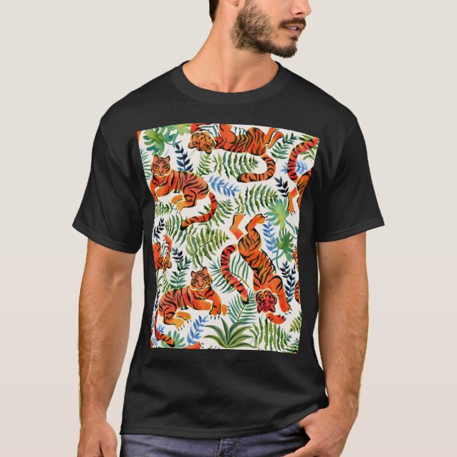 Vintag Tiger Dschungel Wasserfarbe T-Shirt (Vorderseite)
