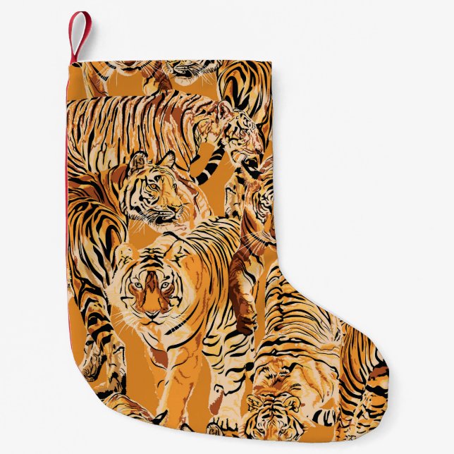 Vintag Tiger Safari Wildlife Pattern Kleiner Weihnachtsstrumpf (Vorderseite)