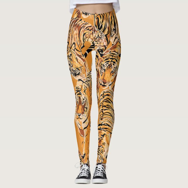 Vintag Tiger Safari Wildlife Pattern Leggings (Vorderseite)