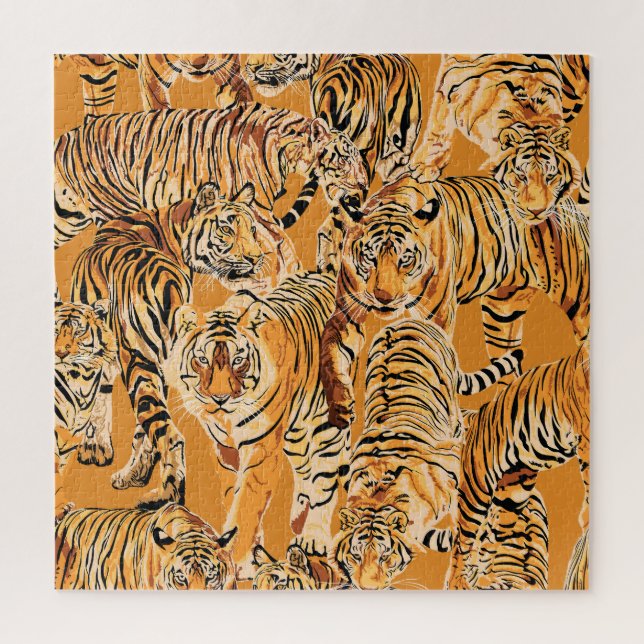 Vintag Tiger Safari Wildlife Pattern Puzzle (Vertikal)