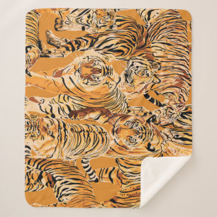 Vintag Tiger Safari Wildlife Pattern Sherpadecke