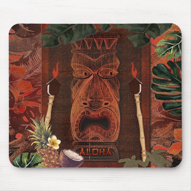 Vintag Tiki Aloha Hawaiian Rustikale Tropeninsel Mousepad (Vorne)