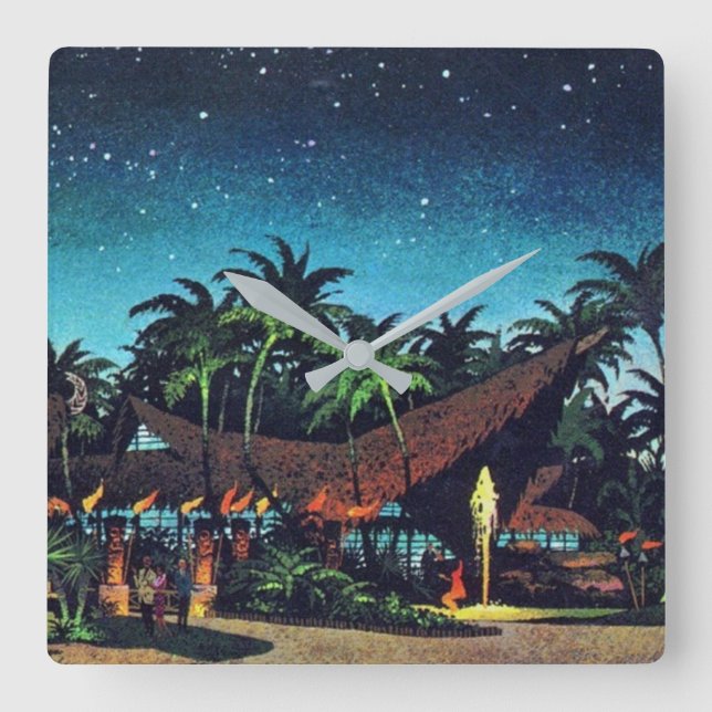 Vintag Tiki Quadratische Wanduhr (Vorderseite)