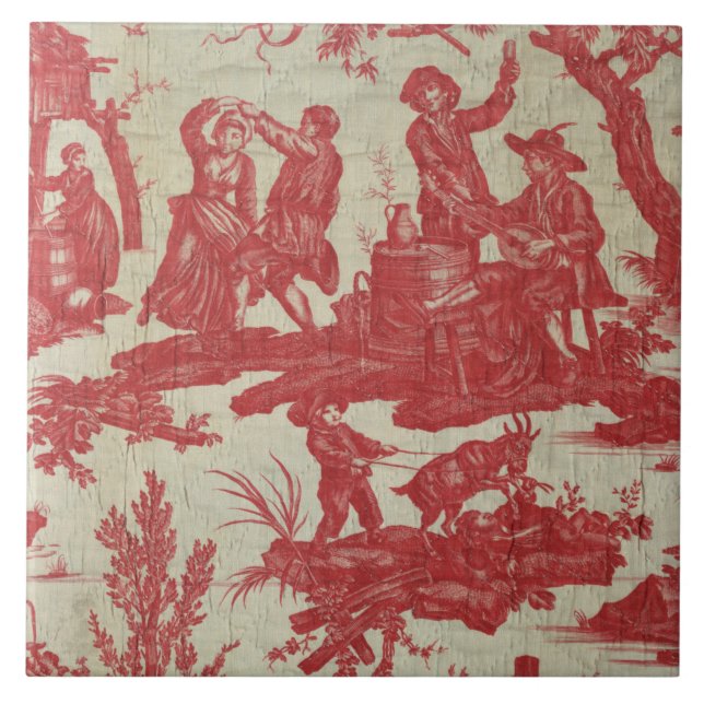 Vintag Toile de Jouy Picturesque Scene Tile Fliese (Vorderseite)