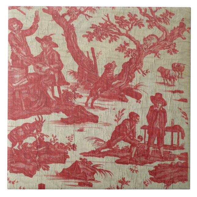 Vintag Toile de Jouy Picturesque Scene Tile Fliese (Vorderseite)