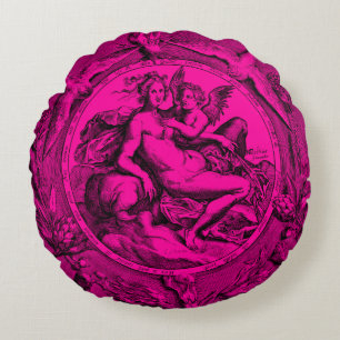 Vintag Toile Lady Angel Renaissance Rundkissen Rundes Kissen