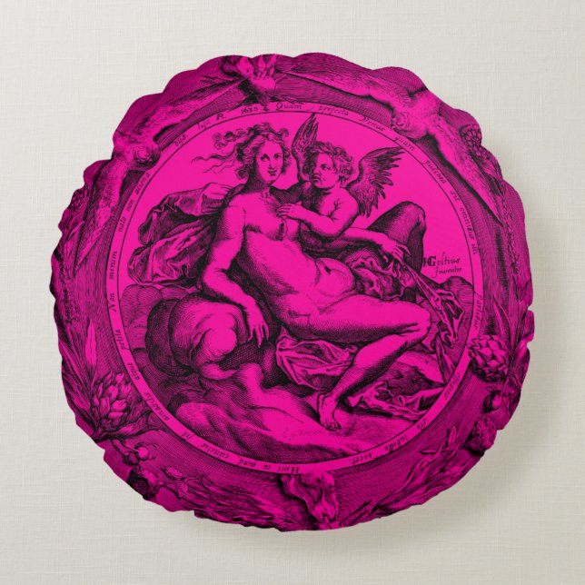 Vintag Toile Lady Angel Renaissance Rundkissen Rundes Kissen (Vorderseite)