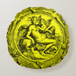 Vintag Toile Lady Angel Renaissance Rundkissen Rundes Kissen