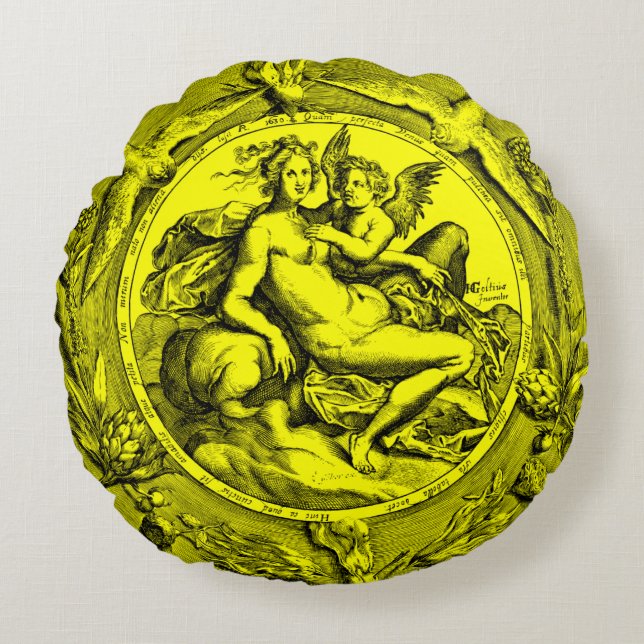 Vintag Toile Lady Angel Renaissance Rundkissen Rundes Kissen (Vorderseite)