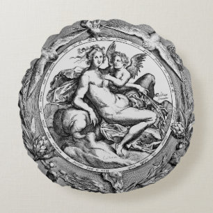 Vintag Toile Lady Engel Renaissance Rundkissen Rundes Kissen