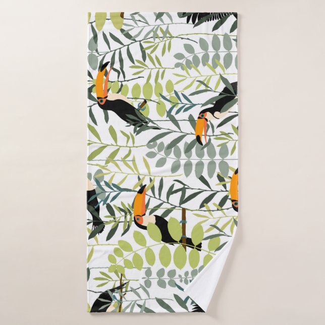 Vintag Toucans Green Blätter Muster Badehandtuch (Badehandtuch)