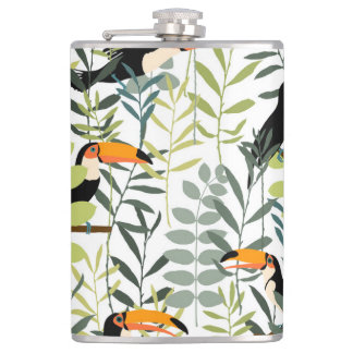Vintag Toucans Green Blätter Muster Flachmann