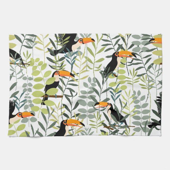 Vintag Toucans Green Blätter Muster Geschirrtuch (Horizontal)