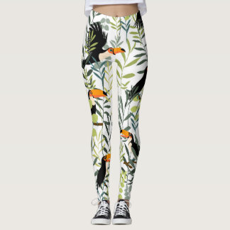 Vintag Toucans Green Blätter Muster Leggings