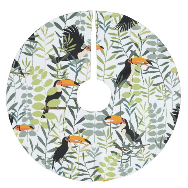 Vintag Toucans Green Blätter Muster Polyester Weihnachtsbaumdecke (Vorderseite)