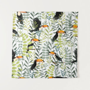 Vintag Toucans Green Blätter Muster Wandteppich