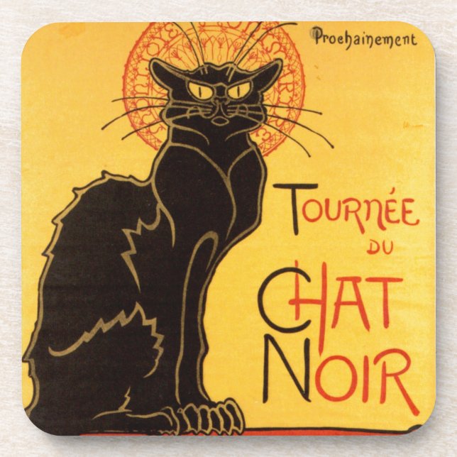 Vintag Tournee de Chat Noir Black Cat Getränkeuntersetzer (Vorderseite)