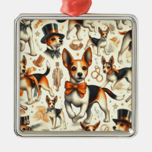 Vintag Toy Fox Terrier Nahtlos Ornament Aus Metall
