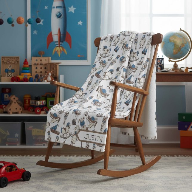 Vintag Toy Pattern Blau/braun ID783 Fleecedecke (Von Creator hochgeladen)