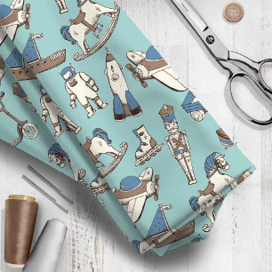 Vintag Toy Pattern Blau/braun ID783 Stoff