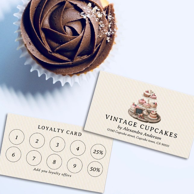 Vintag Trayed Cupcakes Treuekarte (Vintage Trayed Cupcakes Loyalty Card)