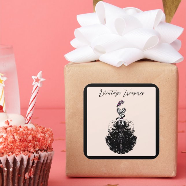 Vintag Treasures Fashion Party Diva Quadratischer Aufkleber (Party)