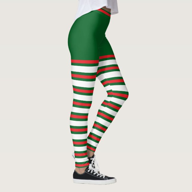 Vintag Trendy Holiday Elf Green White Red Leggings (Rechts)