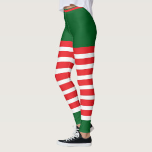 Vintag Trendy Holiday Elf Green White Red Leggings